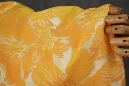 Tissu jacquard floral 3D orange et jaune en relief ��� Ameublement décoratif, rideaux, confection de vêtements, textiles de mode"Large