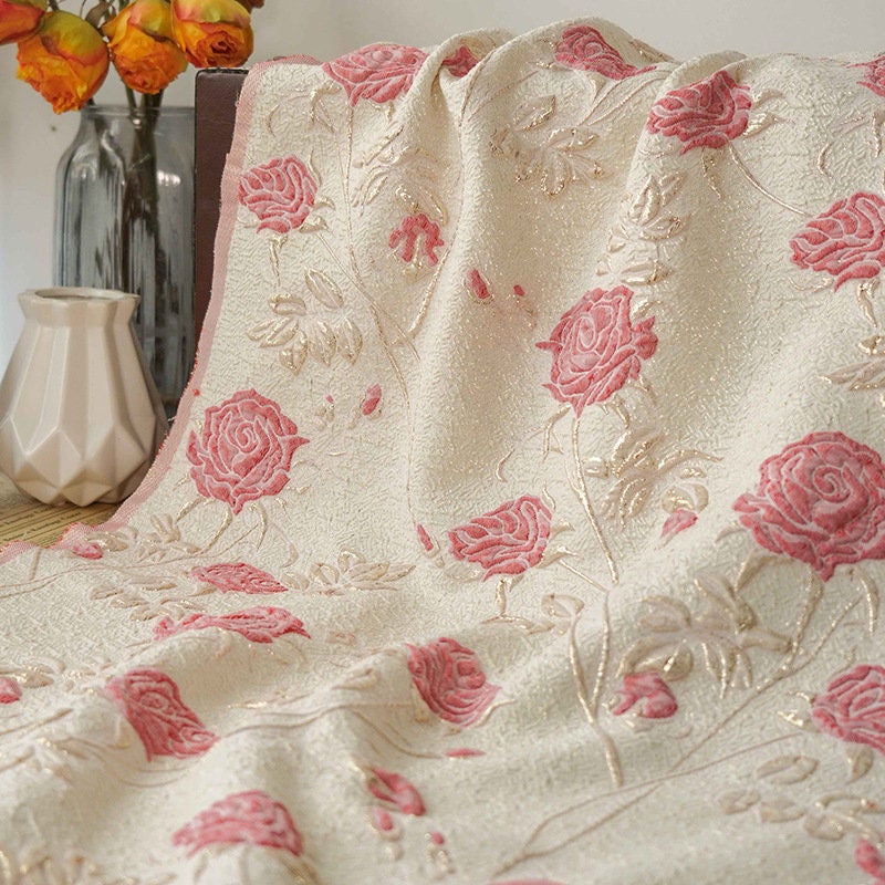 Gold Thread Peony Jacquard Fabric: 55" Wide Designer Upholstery