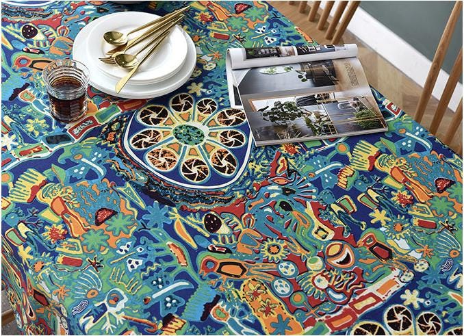 Nappe à imprimé floral bohème : tissu en mélange de coton et de lin (147 cm de large)