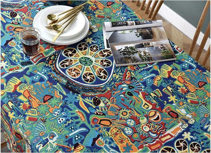 Nappe à imprimé floral bohème : tissu en mélange de coton et de lin (147 cm de large)