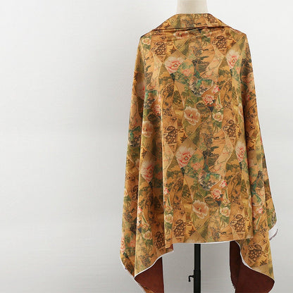 Ancient Painting Pattern Satin Fabric: 59"W Digital Print