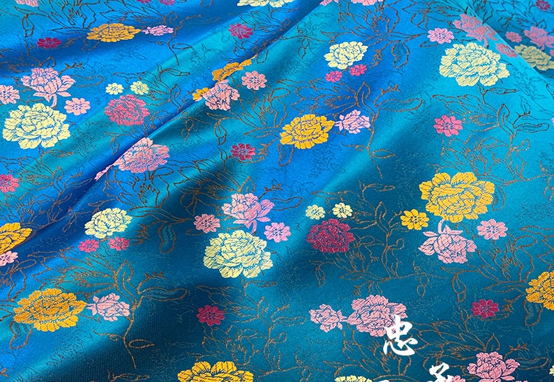 Tissu brocart de soie : motif pivoine, tissu à coudre en rayonne de 89 cm de large