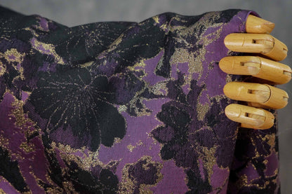 Tissu jacquard à fleurs - Style vintage avec lurex doré