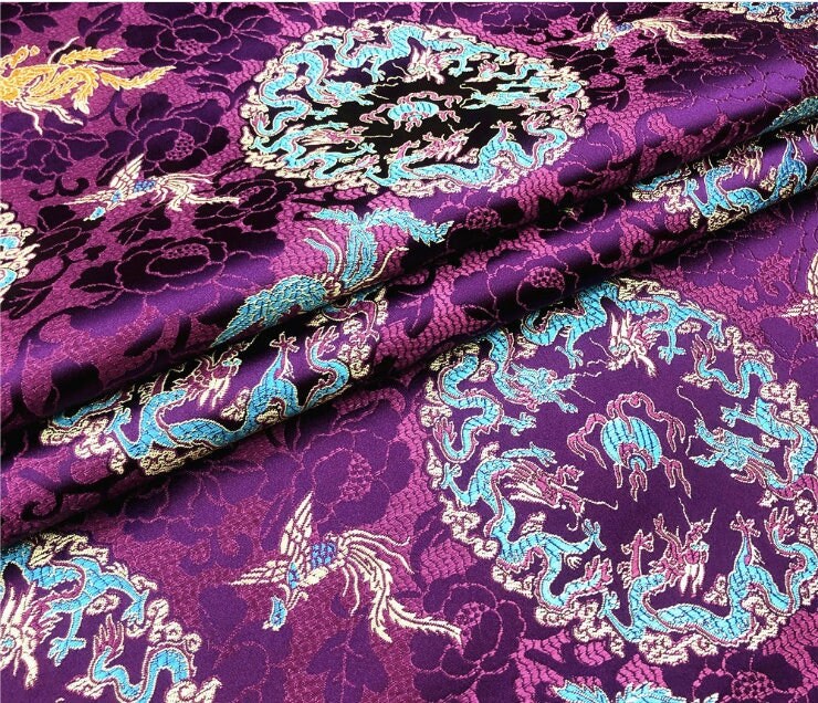 Dragon Brocade Fabric: Multicolor Chinese Silk Rayon Blend (29.5" Wide)