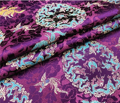Dragon Brocade Fabric: Multicolor Chinese Silk Rayon Blend (29.5" Wide)