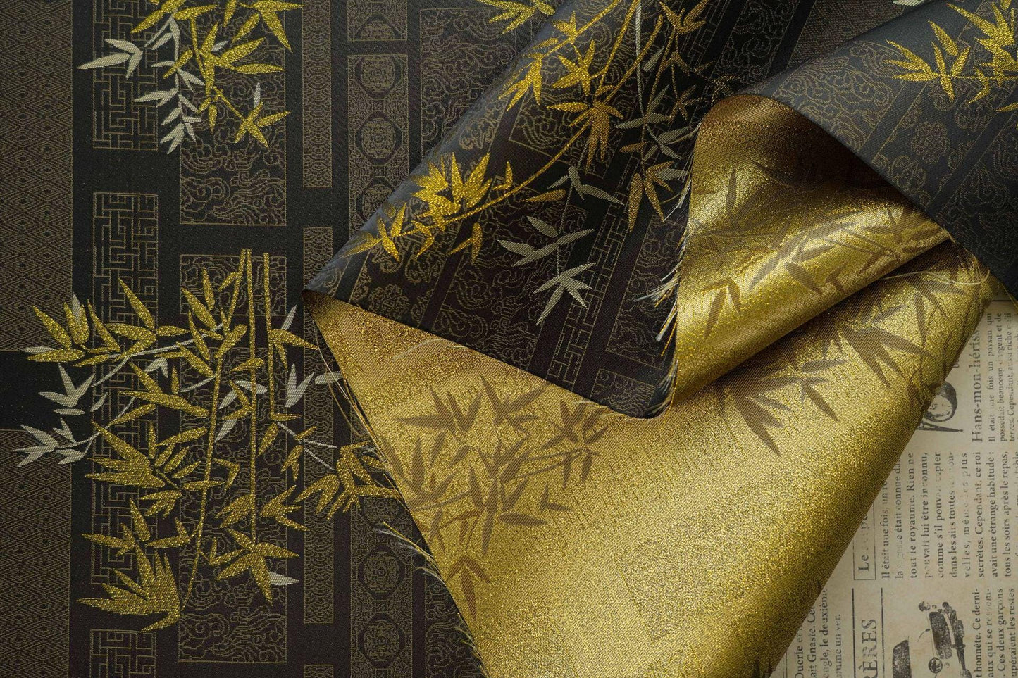 Tissu brocart jacquard en bambou métallisé : damas japonais de 150 cm de large, vendu au mètre