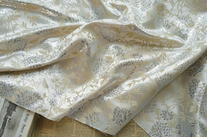 Reversible Floral Jacquard Fabric: Gold Thread Embossed Weave, 65" Wide