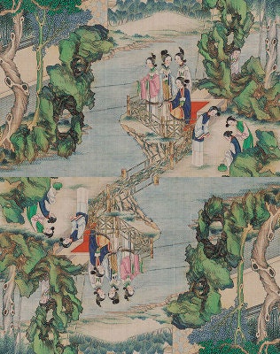Dream of Red Mansions Satin Fabric: Digital Print Sewing Material