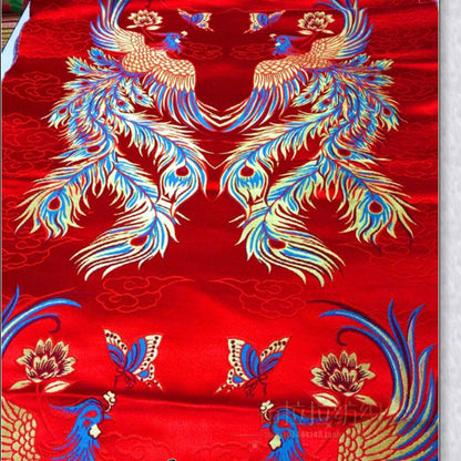 Phoenix Butterfly Brocade Fabric: Red Satin Jacquard (29.5"W)