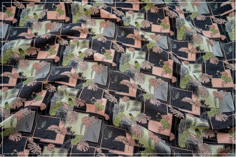 Bird Pattern Jacquard Woven Fabric: Reversible Embossed Polyester, 63" Wide