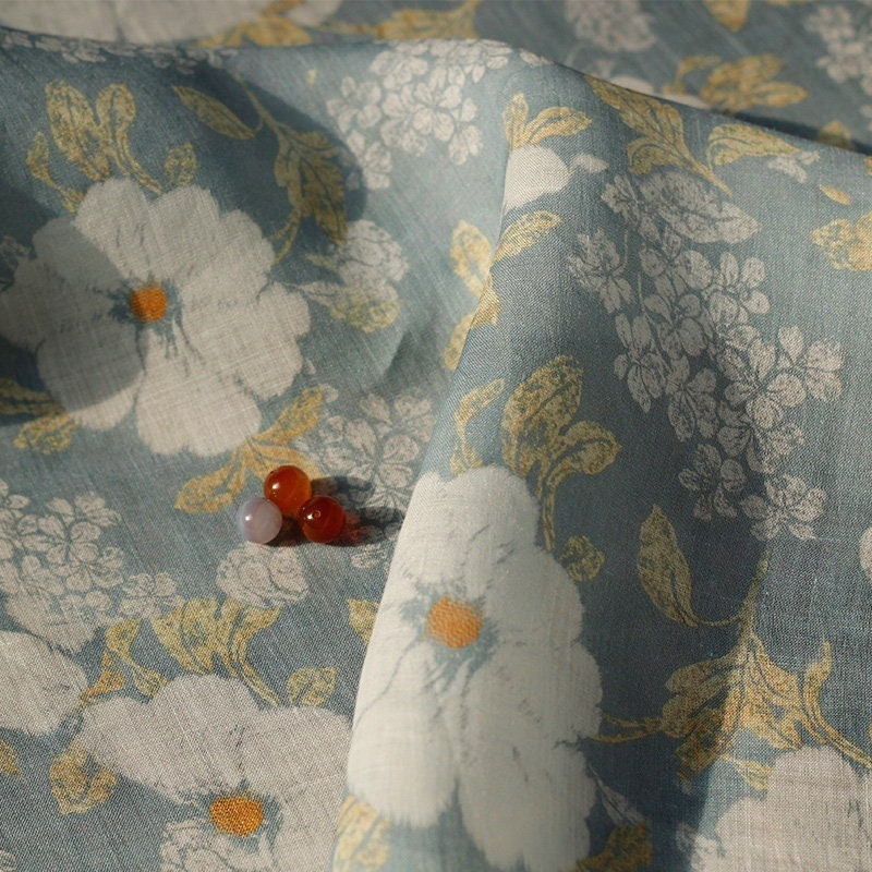 Floral Ramie Fabric: Vintage Style Sewing Material, 55"W