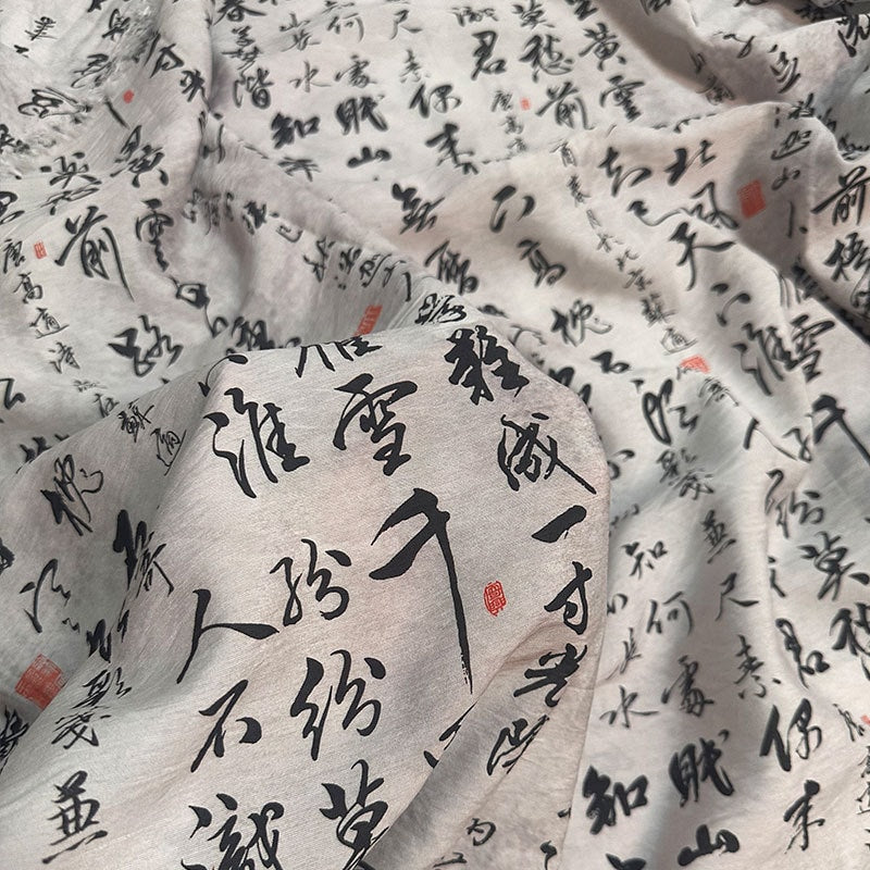 Tissu Tencel Ramie : imprimé calligraphie chinoise, matériel de couture