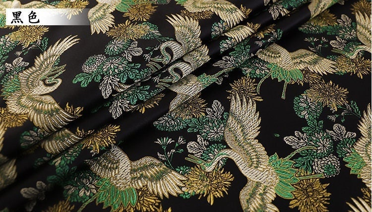 Crane Damask Jacquard Satin Fabric - 59"W Silk Rayon Blend