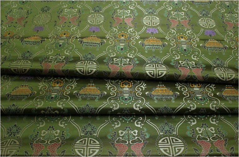 Pisces Double Fish Silk Brocade Fabric: 35"W Cheongsam Material