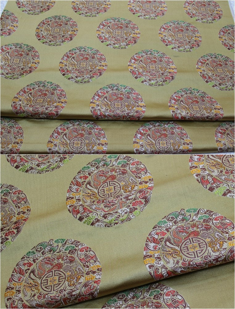 Chinese Fu Brocade Fabric: Floral Jacquard Satin, 29.5"W
