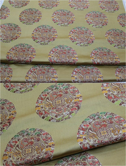 Chinese Fu Brocade Fabric: Floral Jacquard Satin, 29.5"W