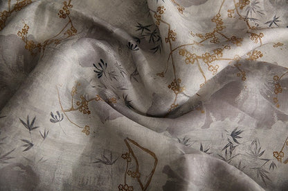 Bamboo Print Ramie Fabric: Light Gray Upholstery, Costume, Scarf - 57"W