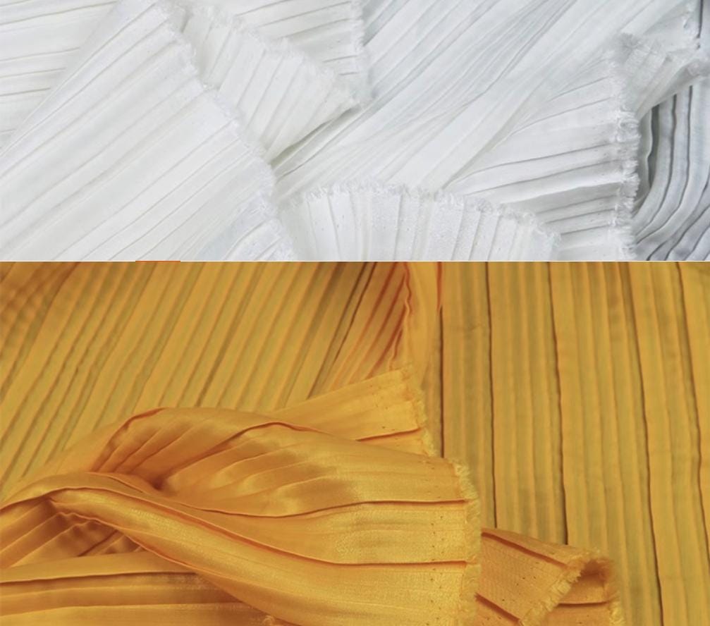 Gilt Pleated Fabric: Hard Yarn Designer Material, 55" Wide