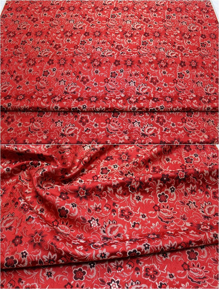 Floral Brocade Fabric: Silk Rayon Blend, Cheongsam Qipao Material (29.5" Wide)