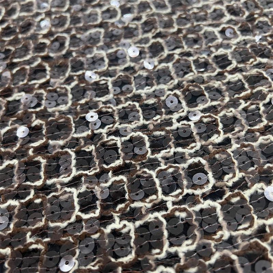 Beaded Lace Fabric with Rope Embroidery - Autumn Winter Texture