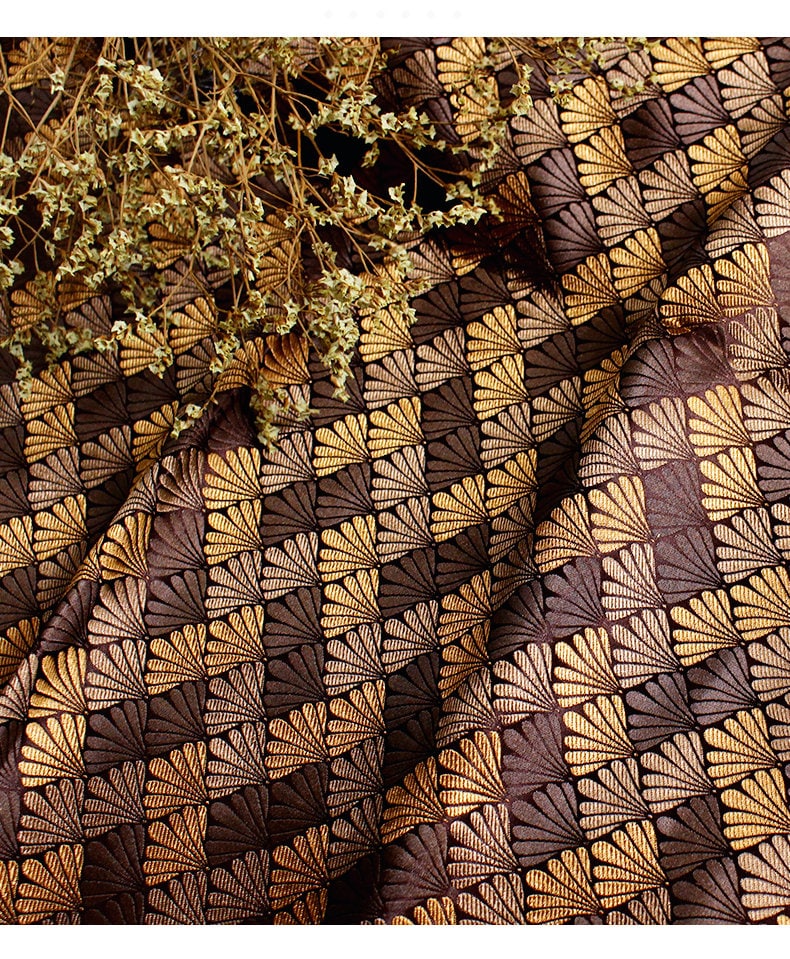 Tissu brocart jacquard coquillage japonais : mélange soie-rayonne, tissu d'ameublement