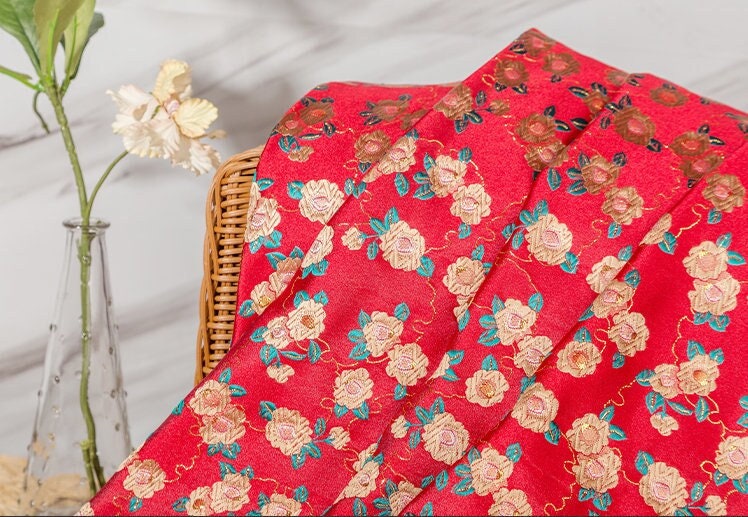 Nishijin Ori Brocade Fabric: Japanese Floral Satin, 59/29.5" Wide