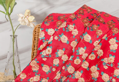 Nishijin Ori Brocade Fabric: Japanese Floral Satin, 59/29.5" Wide