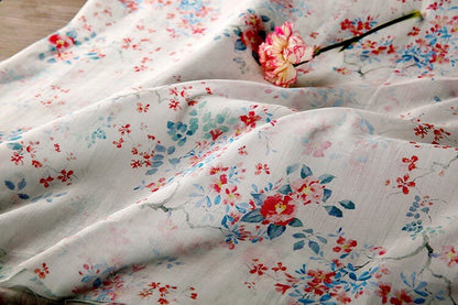 Floral Ramie Fabric: White Cotton Flower Print, 57" Wide