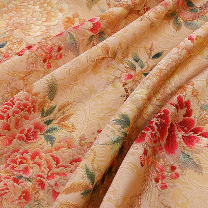 Peony Brocade Jacquard Fabric: Light Apricot Satin Tea Silk (59" Wide)