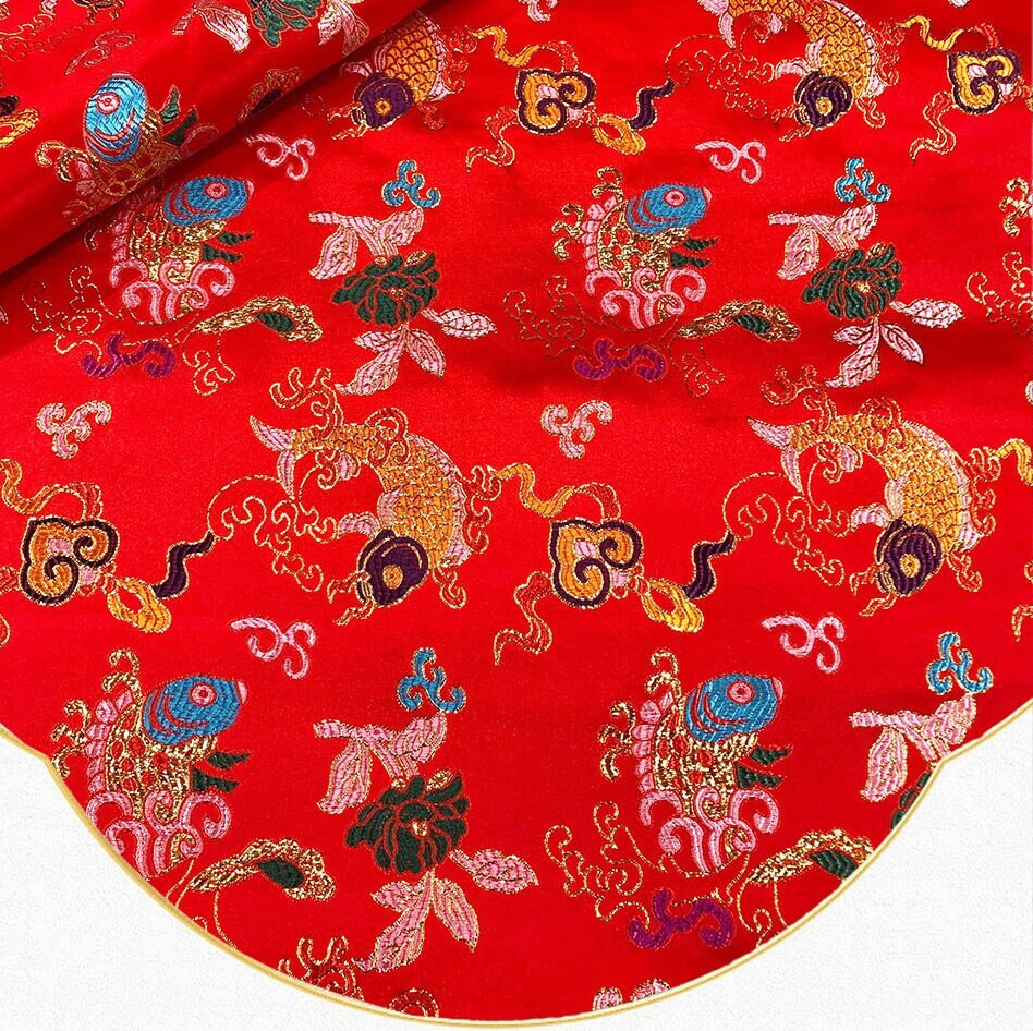 Silk Brocade Fabric: Carp Leaping Dragon Gate Pattern, 59"W