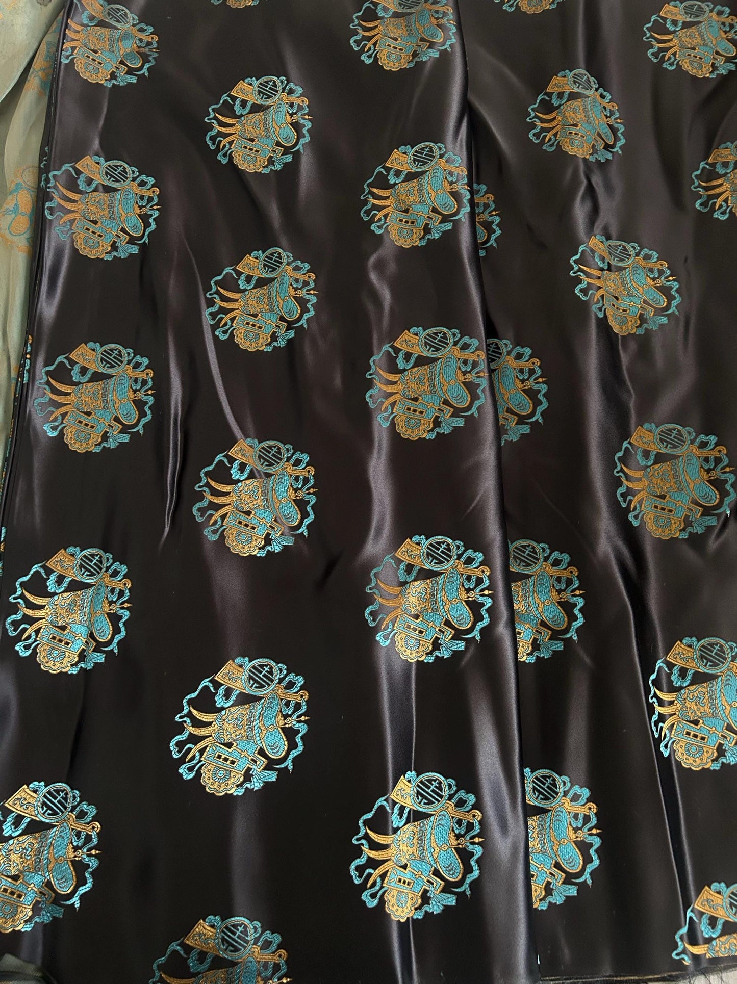 Dragon Brocade Fabric: Colorful Jacquard Satin, 35"W Home Decor