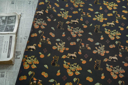 Luxury Cat & Persimmon Jacquard Fabric with Gold Accents for Handbags, 65"Wide