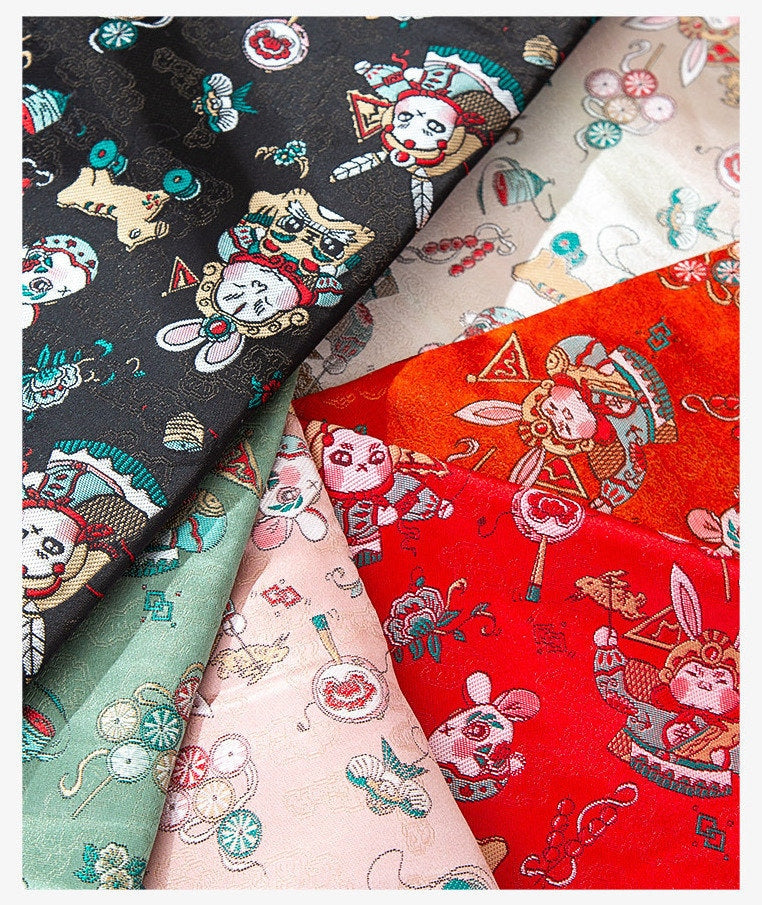 Tissu brocart de soie Lord Rabbit : Damas chinois traditionnel (59"L)