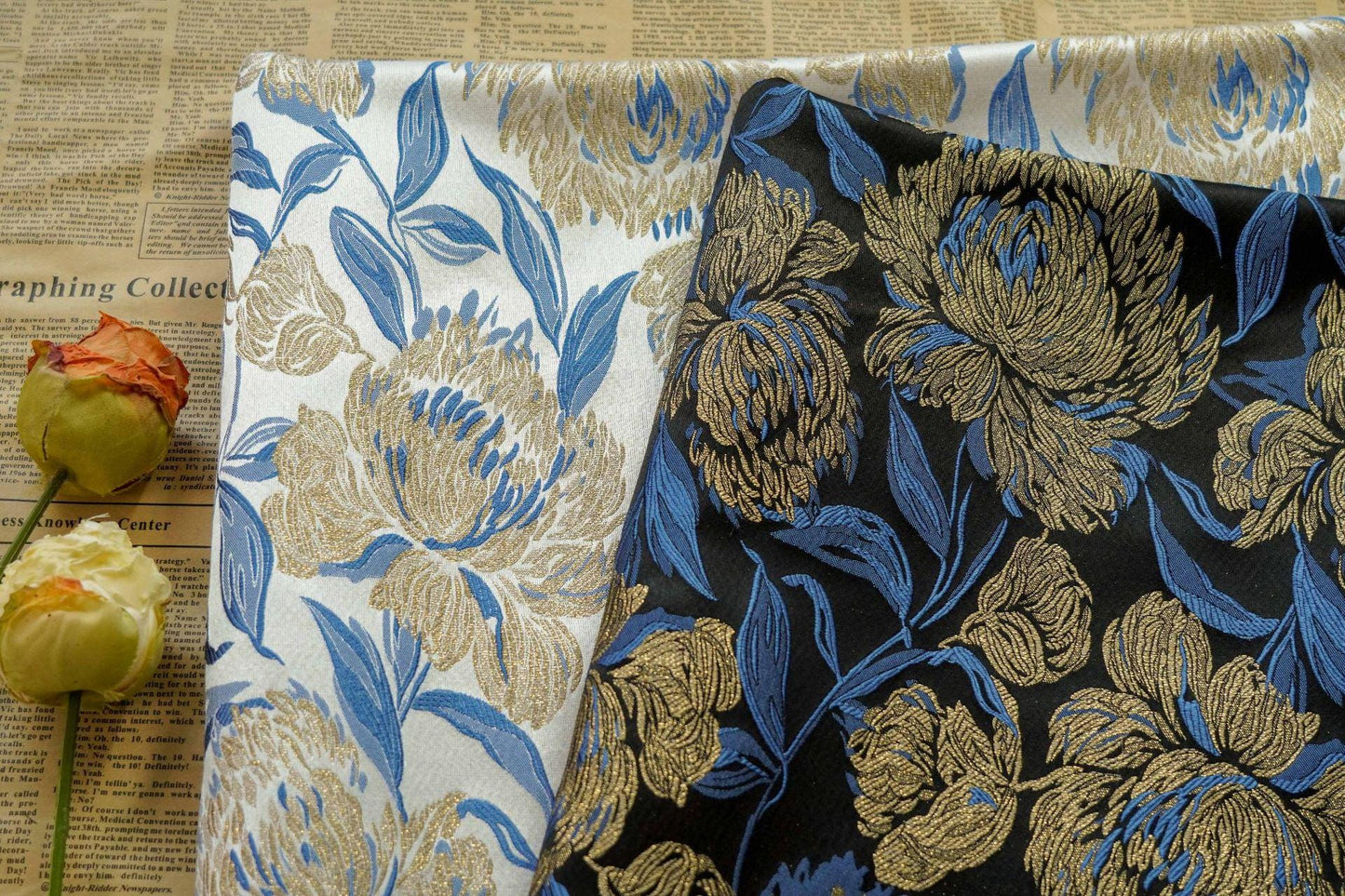 Gold Thread Floral Jacquard Fabric: Vintage Palace Designer Fabric, 62" Wide