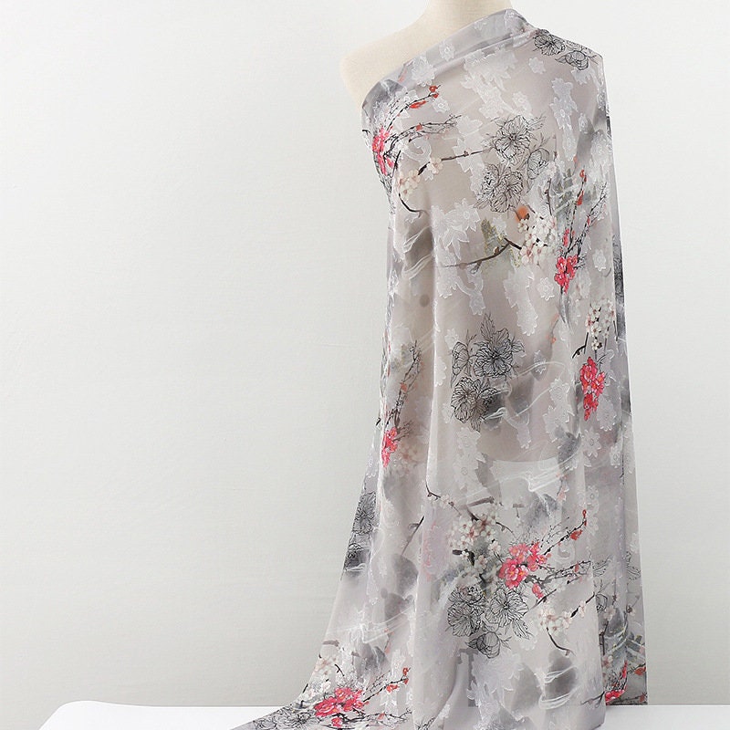 Floral Botanical Print Fabric: Red Cloud Yarn, 59" Wide