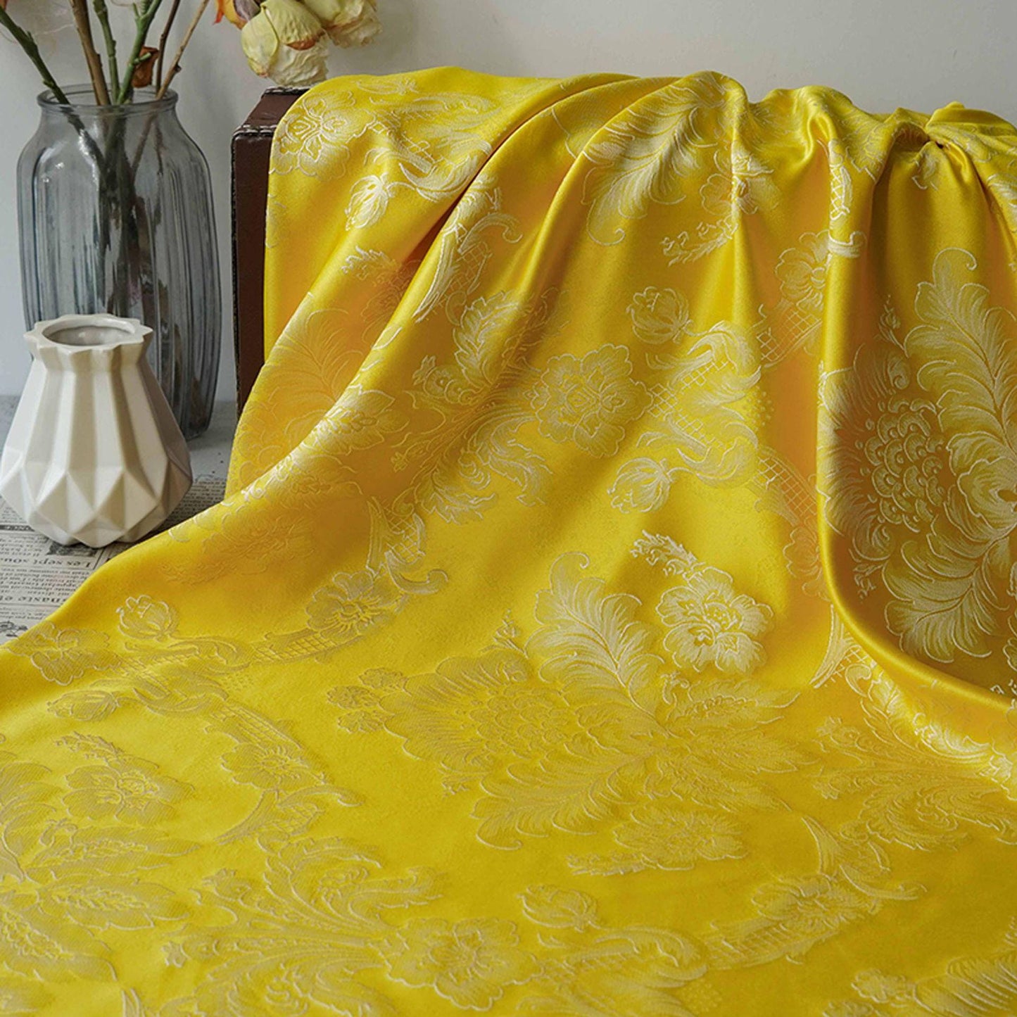 Embossed Rose Jacquard Fabric ��" Wide Polyester Blend