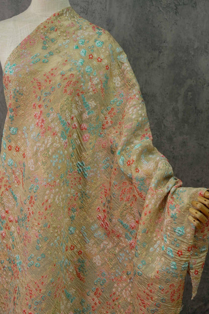 Blue Pink Jacquard Woven Fabric: 3D Embossed Flower Pattern, 57" Wide