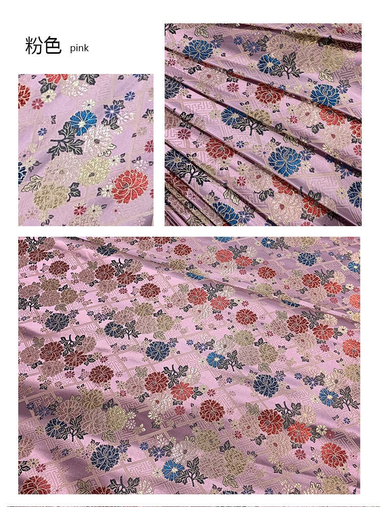 Silk Brocade Fabric: Japanese Floral Design, Upholstery & Sewing
