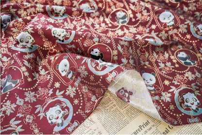 Panda Jacquard Fabric With Gold Thread: 59" Wide, Cheongsam Costume Decor