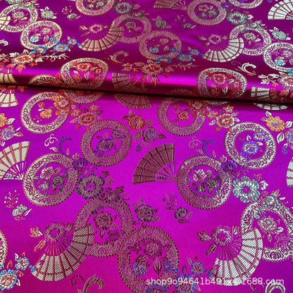 Gold Nishijin Brocade Fabric: Japanese Snow Wheel Fan & Cherry Blossom Silk (59"W)