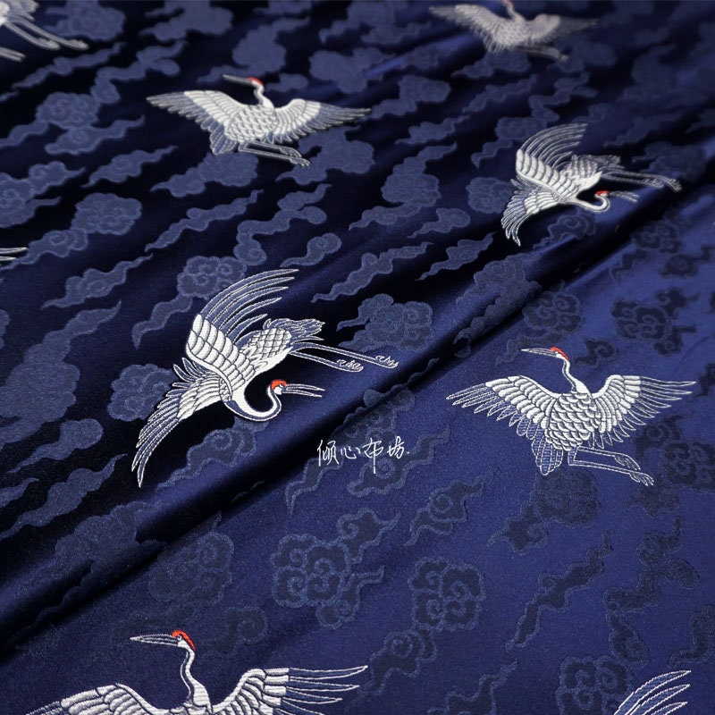 Crane Brocade Fabric: Colorful Silk Rayon Blend, Cheongsam Qipao Material