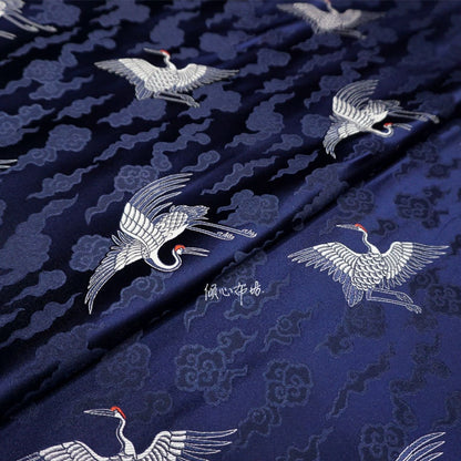 Crane Brocade Fabric: Colorful Silk Rayon Blend, Cheongsam Qipao Material
