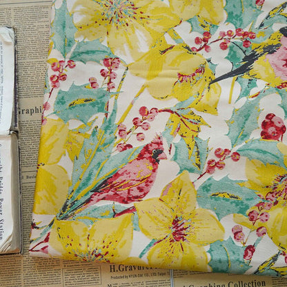 Floral Bird Jacquard Fabric: Bright Upholstery, Costume & Decor - 57"
