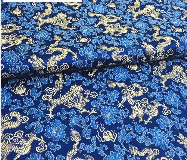 Tissu brocart de soie bleu royal : matériau de couture d’ameublement traditionnel