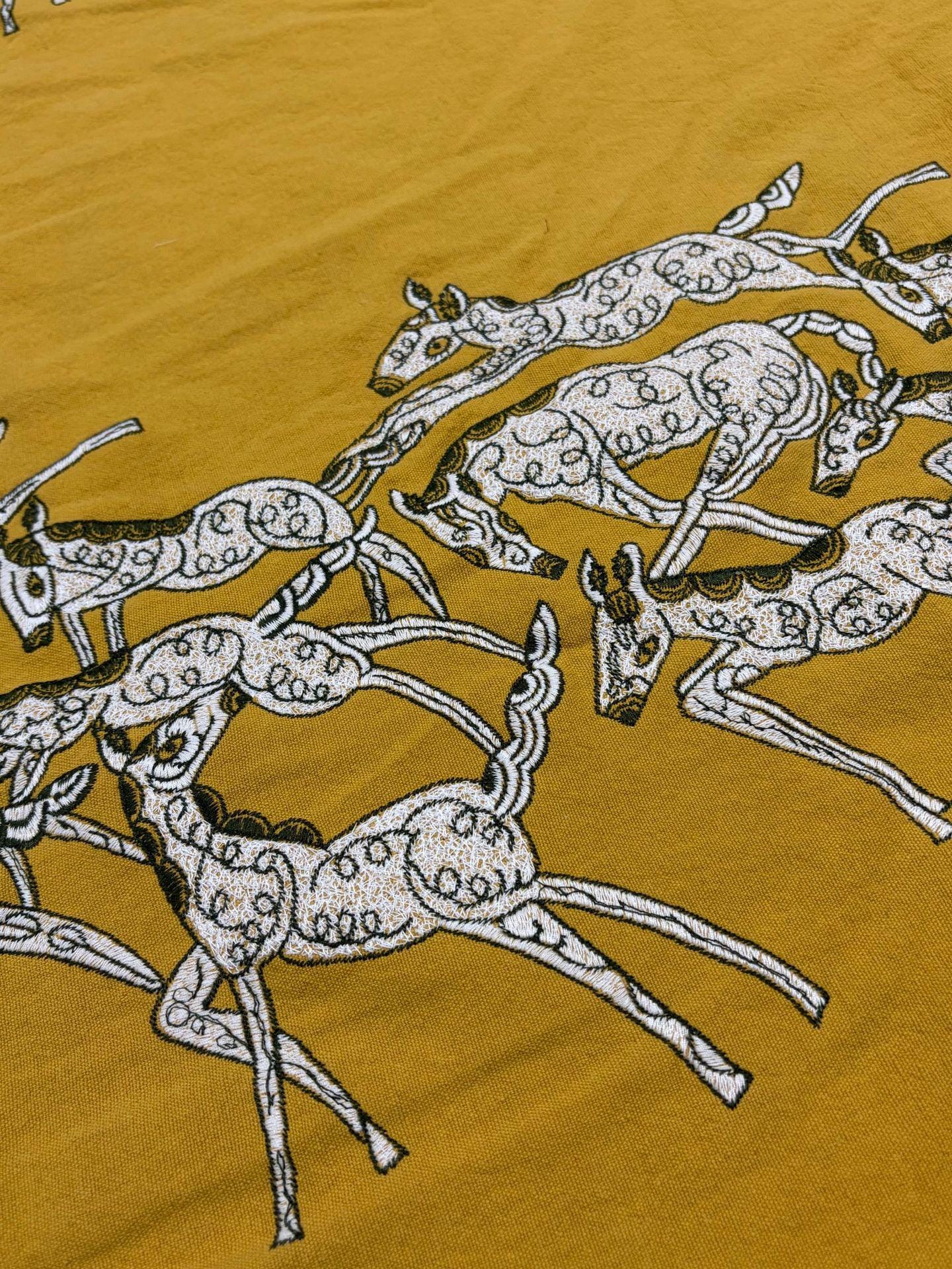 Tissu brodé à motif de cheval au galop (style japonais, lin, large)