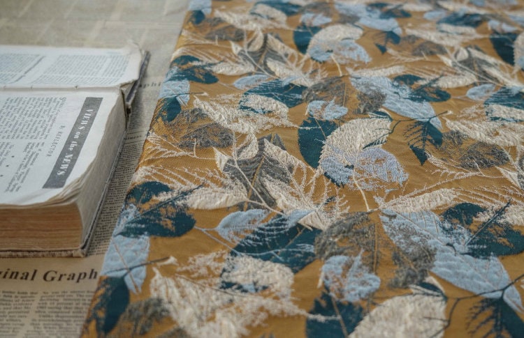 Autumn Leaves Jacquard Fabric: Oil Painting Style, Upholstery & Sewing, 61" Wide