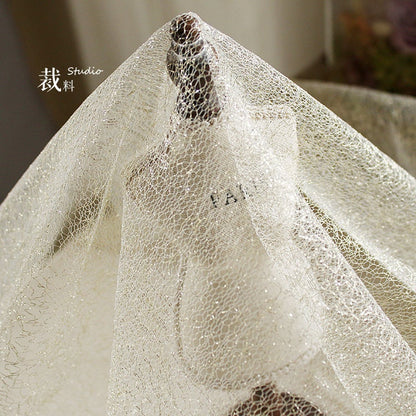 Glitter Mesh Wedding Fabric, Sheer Designer Sewing Material, Black & White, 59"Wide