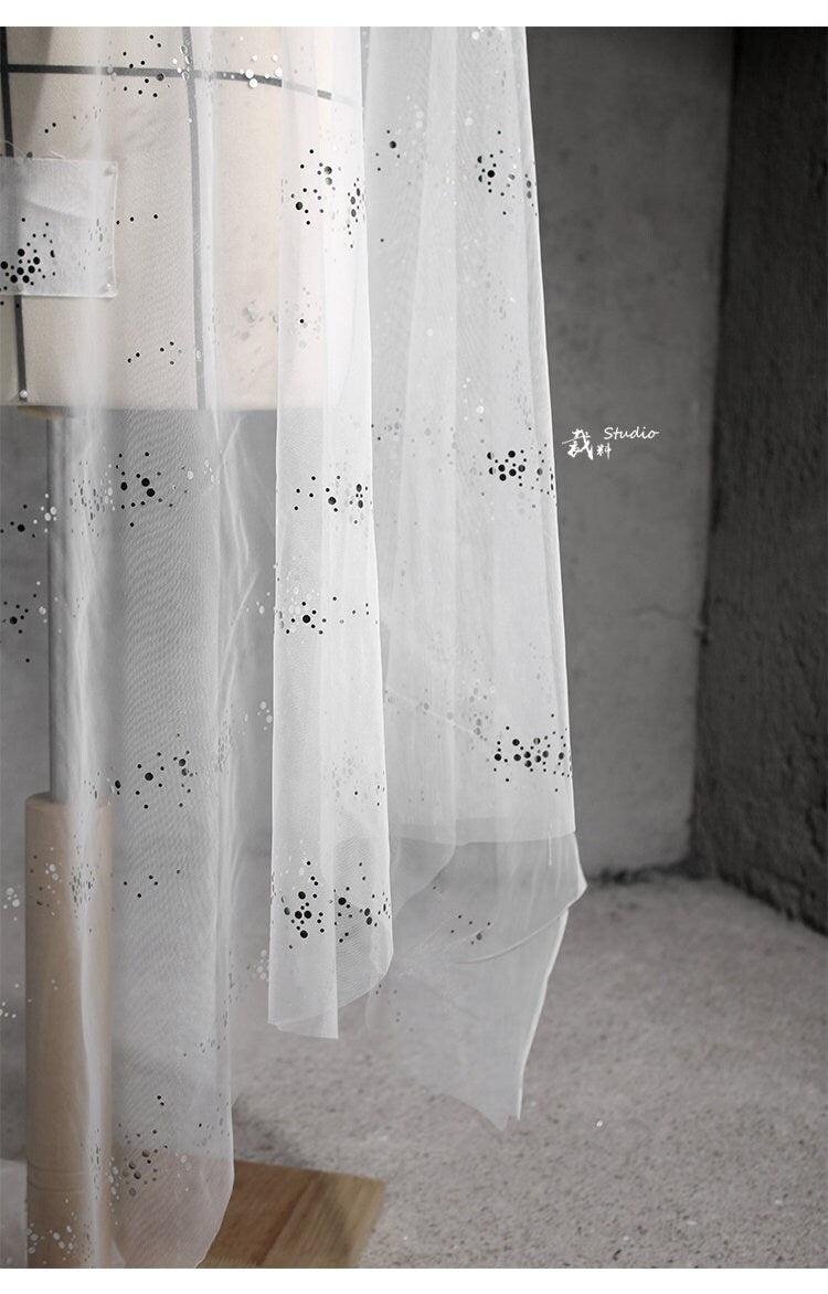 Glitter Organza Fabric, Mermaid Tears Design, Wedding Gown Mesh, Black & White