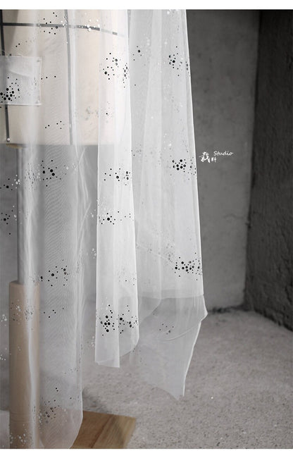 Glitter Organza Fabric, Mermaid Tears Design, Wedding Gown Mesh, Black & White