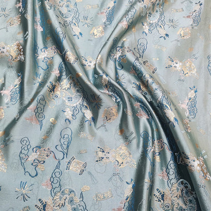 Vintage Jacquard Fabric: Gold Thread Butterfly Flower Upholstery - 57"W